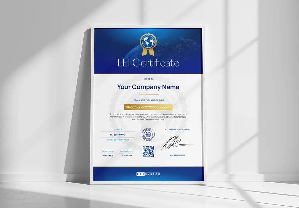 Ispisani LEI certifikat